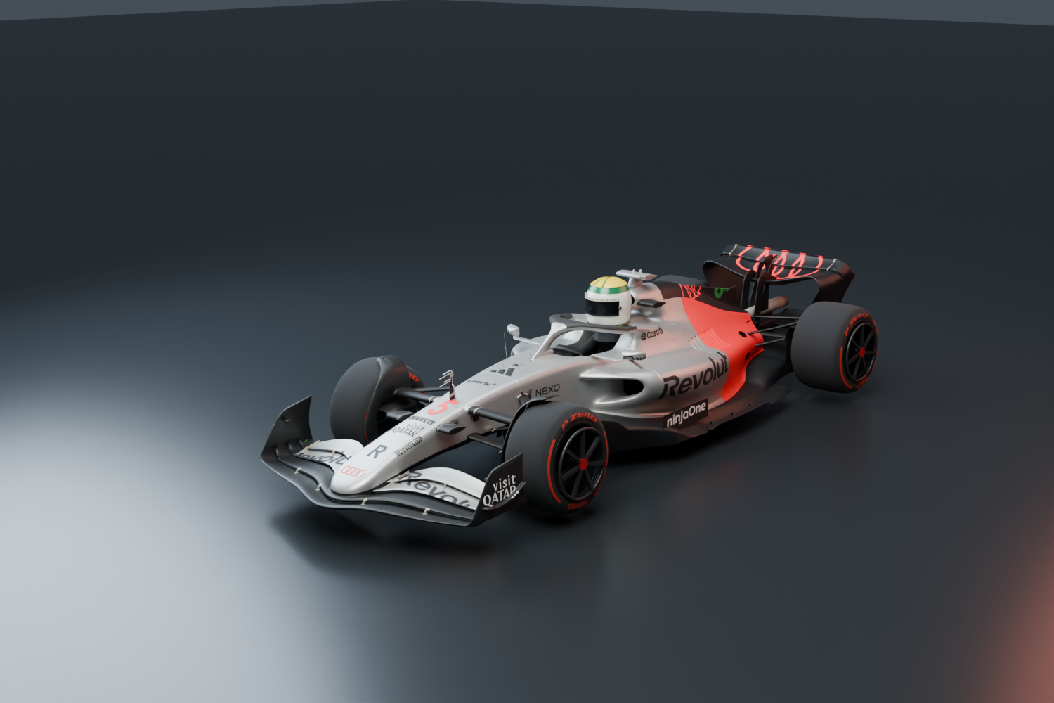 Interpretação 3D da Audi número 5 com o piloto no cockpit