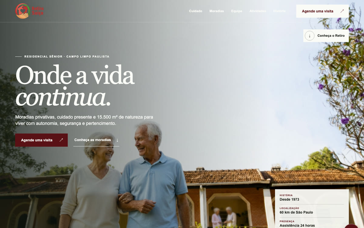 Prévia do site Retiro Suíço com fotografias e informações sobre o residencial