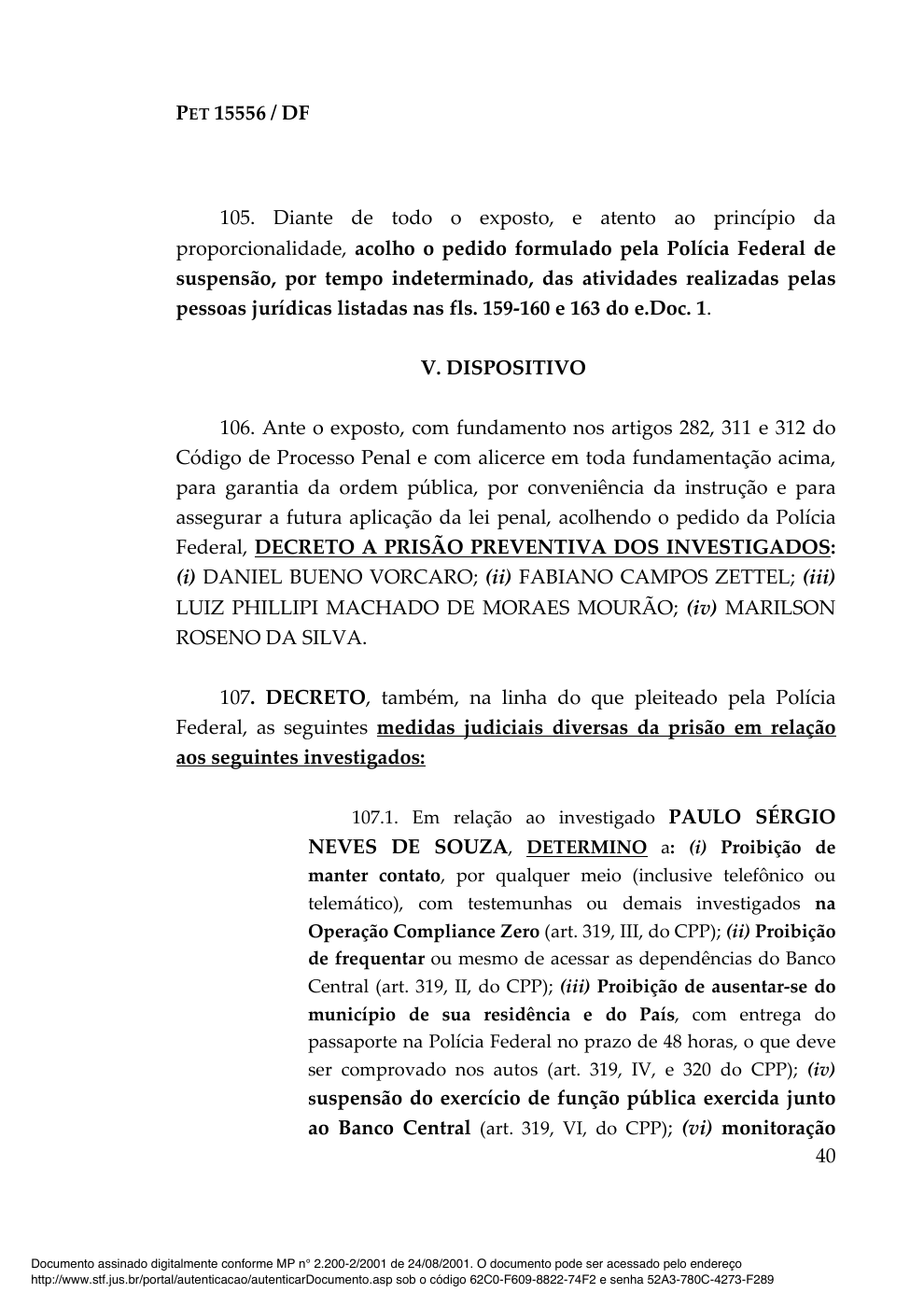 Fac-símile da página 40 da decisão inicial.
